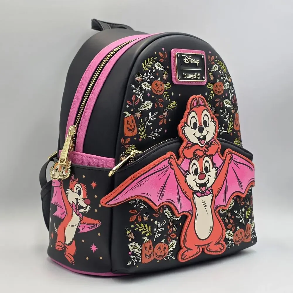 Loungefly Disney Chip & Dale Bat Pumpkin Halloween Floral Mini Backpack New